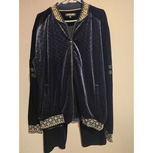 Stacy Adams Mens XXL Velour Tracksuit 2 Pc Navy Black Gold Full Zip Jacket Pants